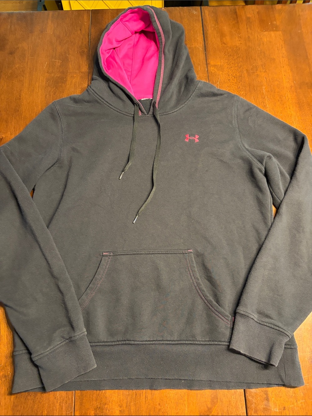 Under Armour Men's Black Zip-Up Hoodie with Pink Accent